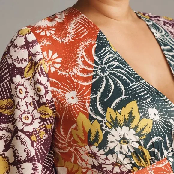 HTF By Anthropologie Short-Sleeve V-Neck Button-Front Midi Dress